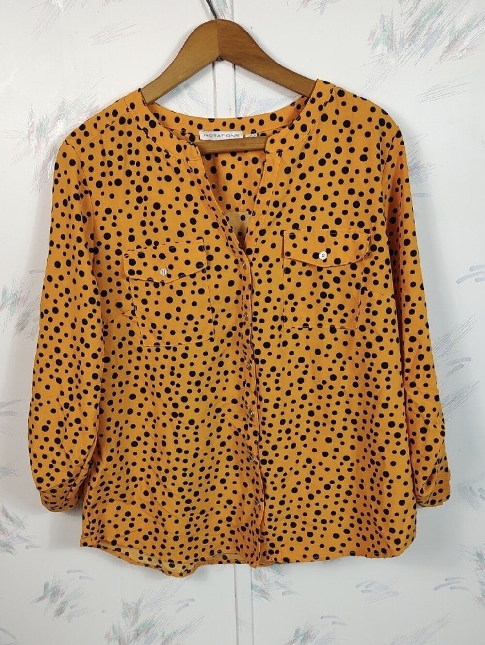 Notations Orange Polka Dot Button Down Shirt Large